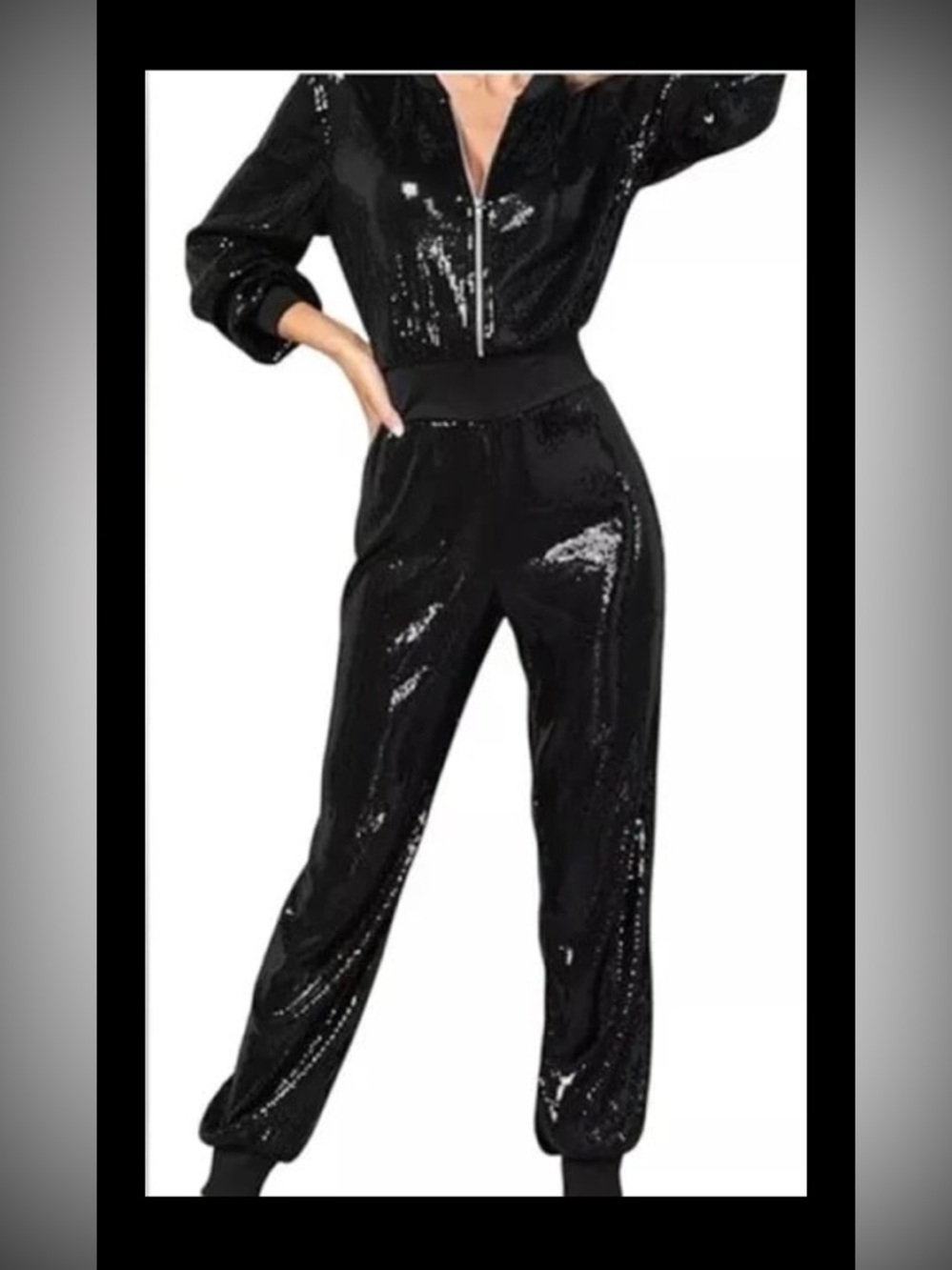 Sequins Black Long Sleeve Women’s Jumpsuit Size Small NWT - Picture 2 of 12